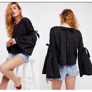 Free People So Obviously Yours Long Bell Sleeve Button Tie Back Top Sz Small